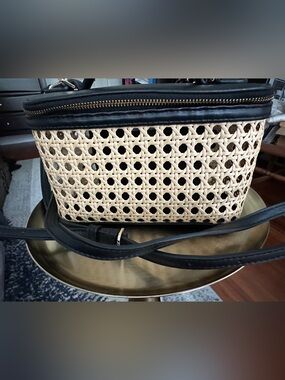 a new day Black Trim Woven Crossbody Shoulder Bag - Beige/Black
